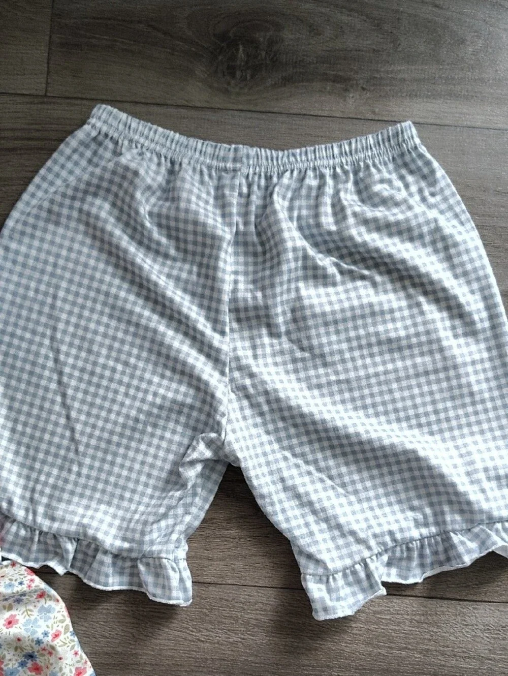 Blue Floral Gingham Ruffle Dress with Matching Shorts - Kids